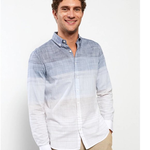 100% cotton Button Down Shirt with Horizontal Stripes and Gradient Print Sise L - Picture 8 of 16